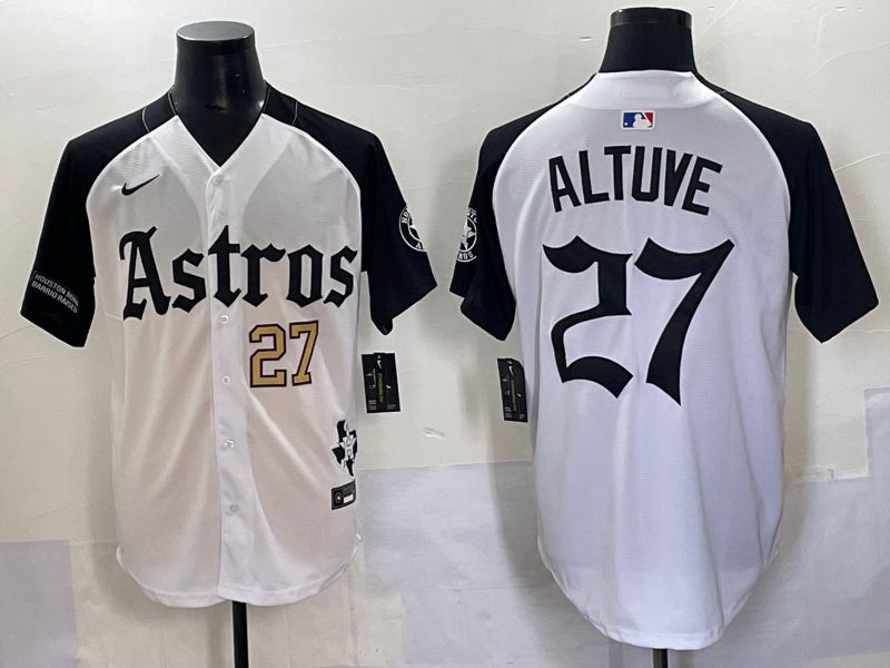 Men 2025 Houston Astros #27 Altuve White Black Five generations Joint Name Nike MLB Jersey style 5